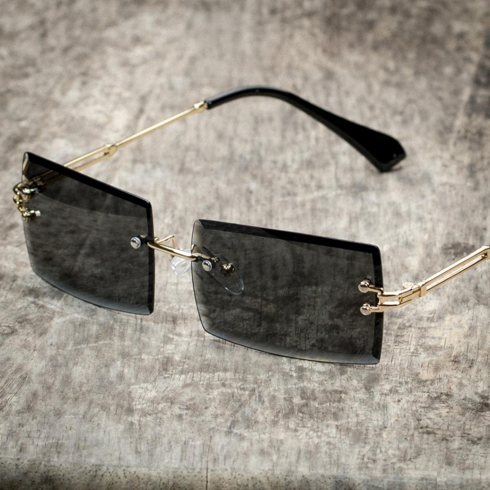 Rimless Black Tint Rectangular Sunglasses